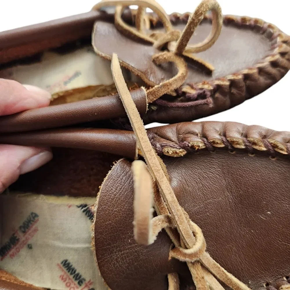 Minnetonka Kids Moccasins Size 9 Toddler Brown Leather Flat Shoes